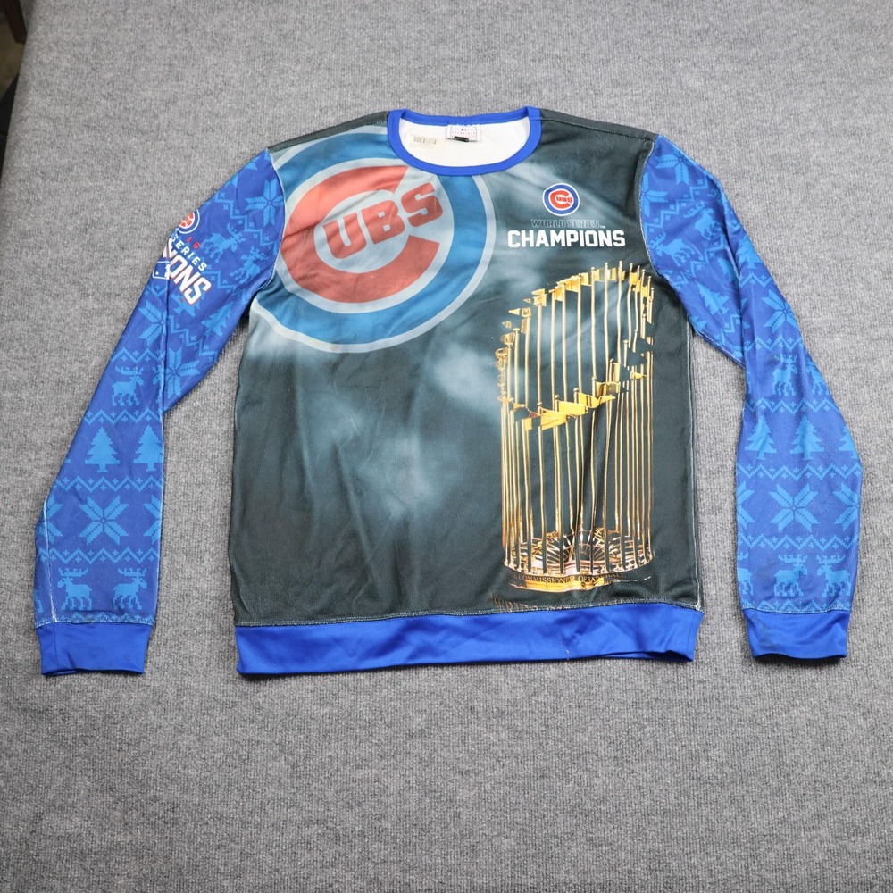 Chicago Cubs Sweater Mens Large Blue‎ Black MLB Baseball World Series Champions